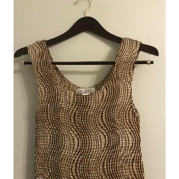 Maria Gabrielle NY Accordion Pleat Tank Top Stripe Brown Ivory blouse Sz S - Picture 2 of 6
